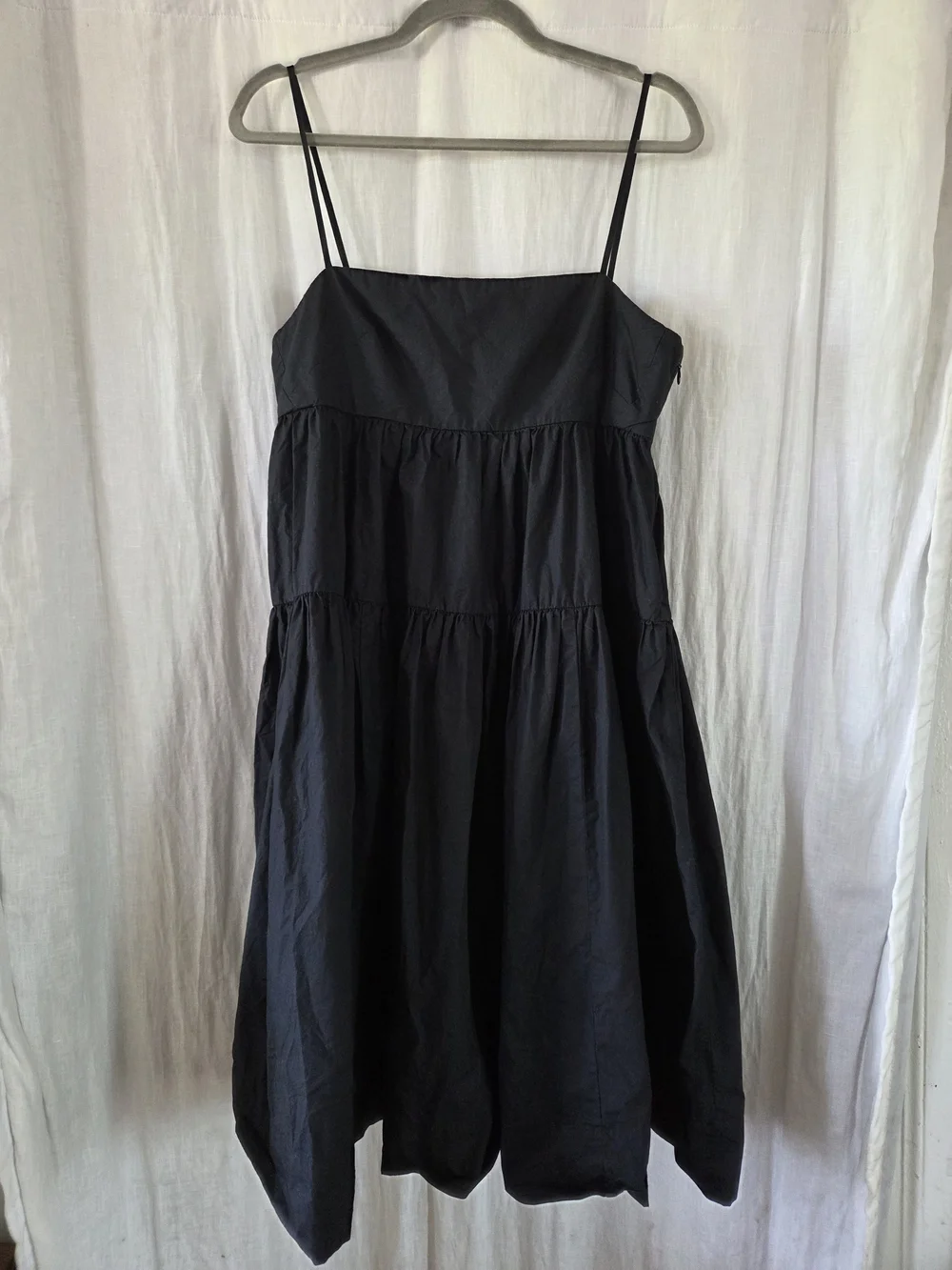 J. Crew | Black Spaghetti Strap Tiered Midi Dress